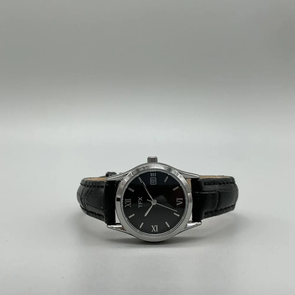 TFX by Bulova 38B107 Womens Watch 26mm Black Dial Leather Date Quartz